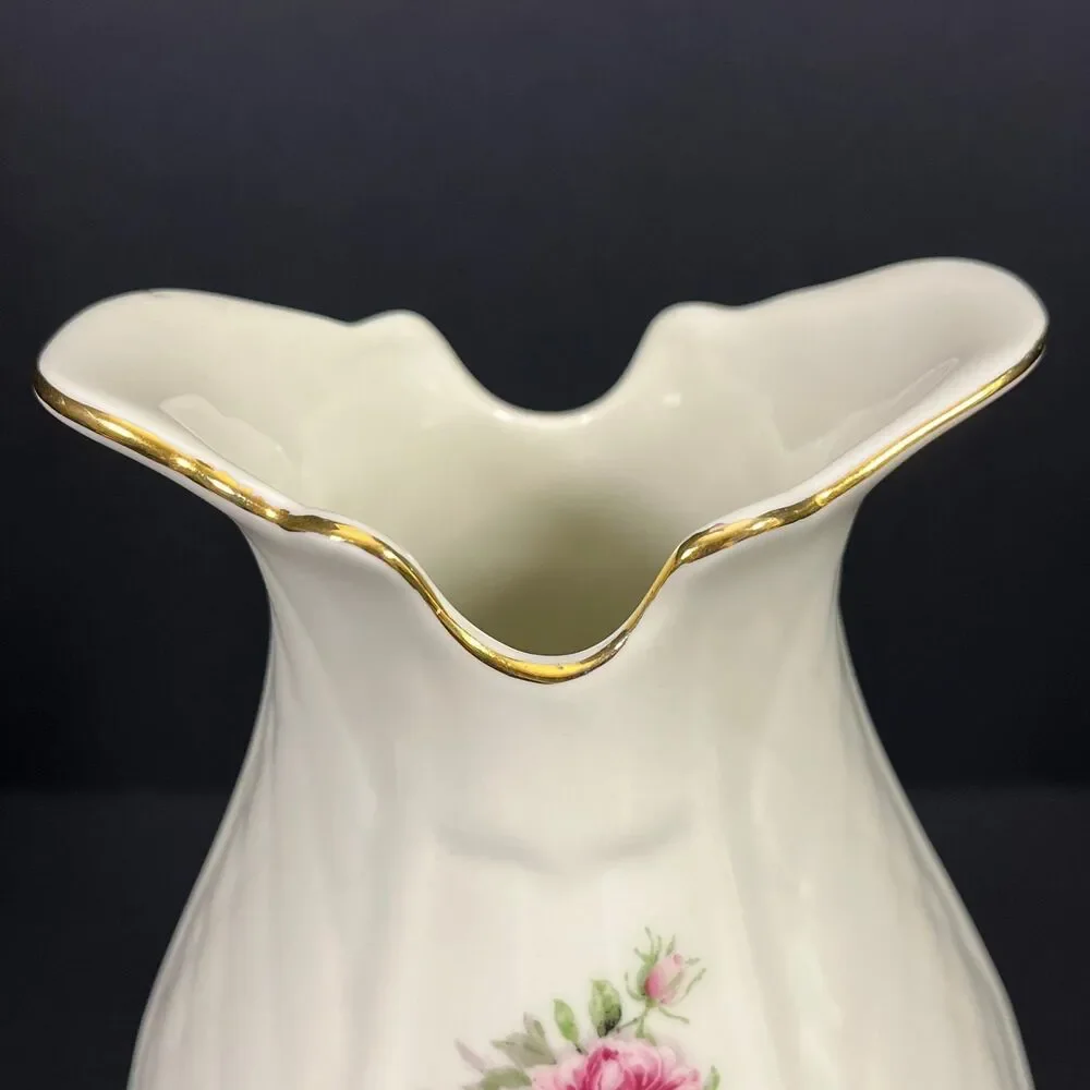 Vintage Formalities by Baum Bros Cream Floral Vase Gold Rim Pedestal Footed Vase